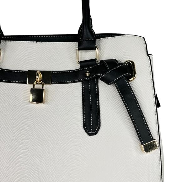 Adrienne Vittadini Madison Avenue Collection Satchel Lock White Black - Picture 14 of 16